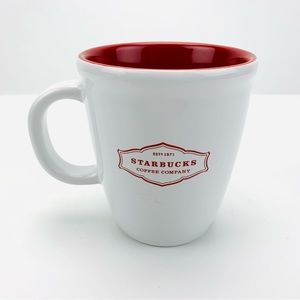 Starbucks 2006 Abbey Red Rimmed Ceramic Collectible 13 fl Oz Mug White Red